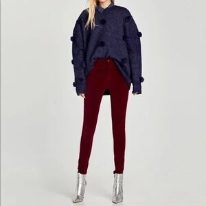 Zara High Waist 5-Pocket Velvet Jeggings Pants Jeans Size 4